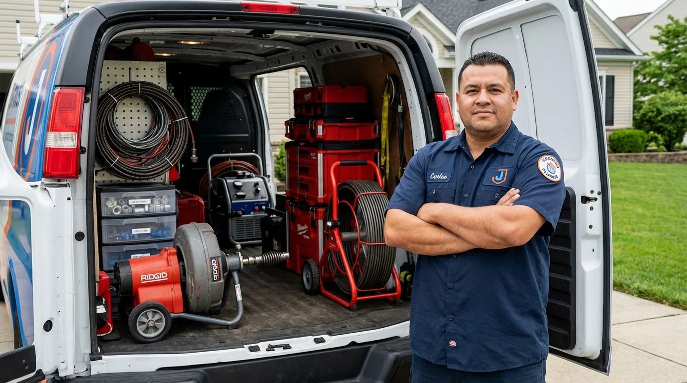 Professional drain cleaning equipment and Johns Plumbing LLC plumber in Pine City