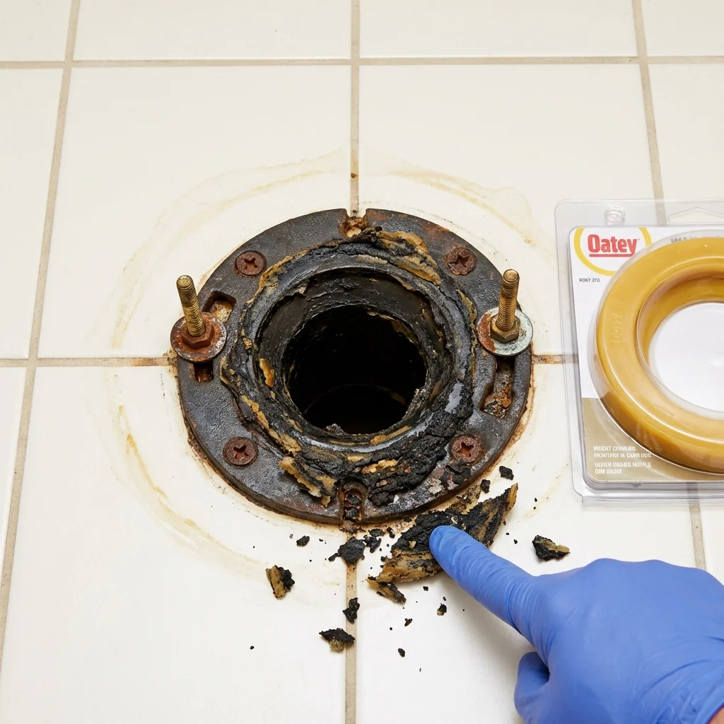 Failed wax ring showing water seepage at the base of a toilet in a Pine City, MN home